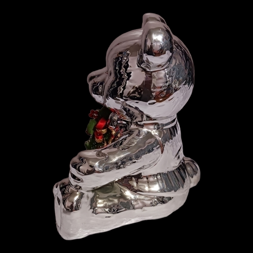 Holiday ceramic teddy bear silver color - Picture 4 of 8
